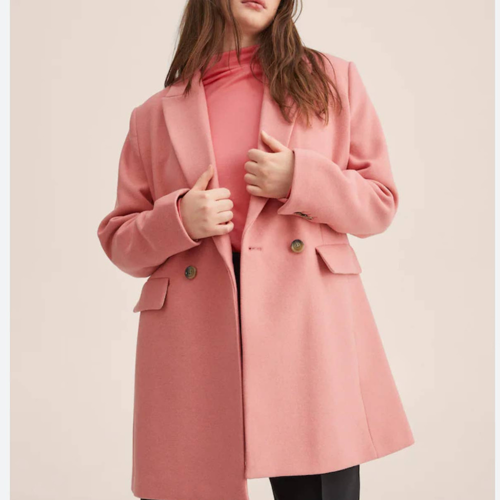 MNG Mango Lapels Wool Coat MEDIUM Pink Barbiecore Jacket Double Button Winter